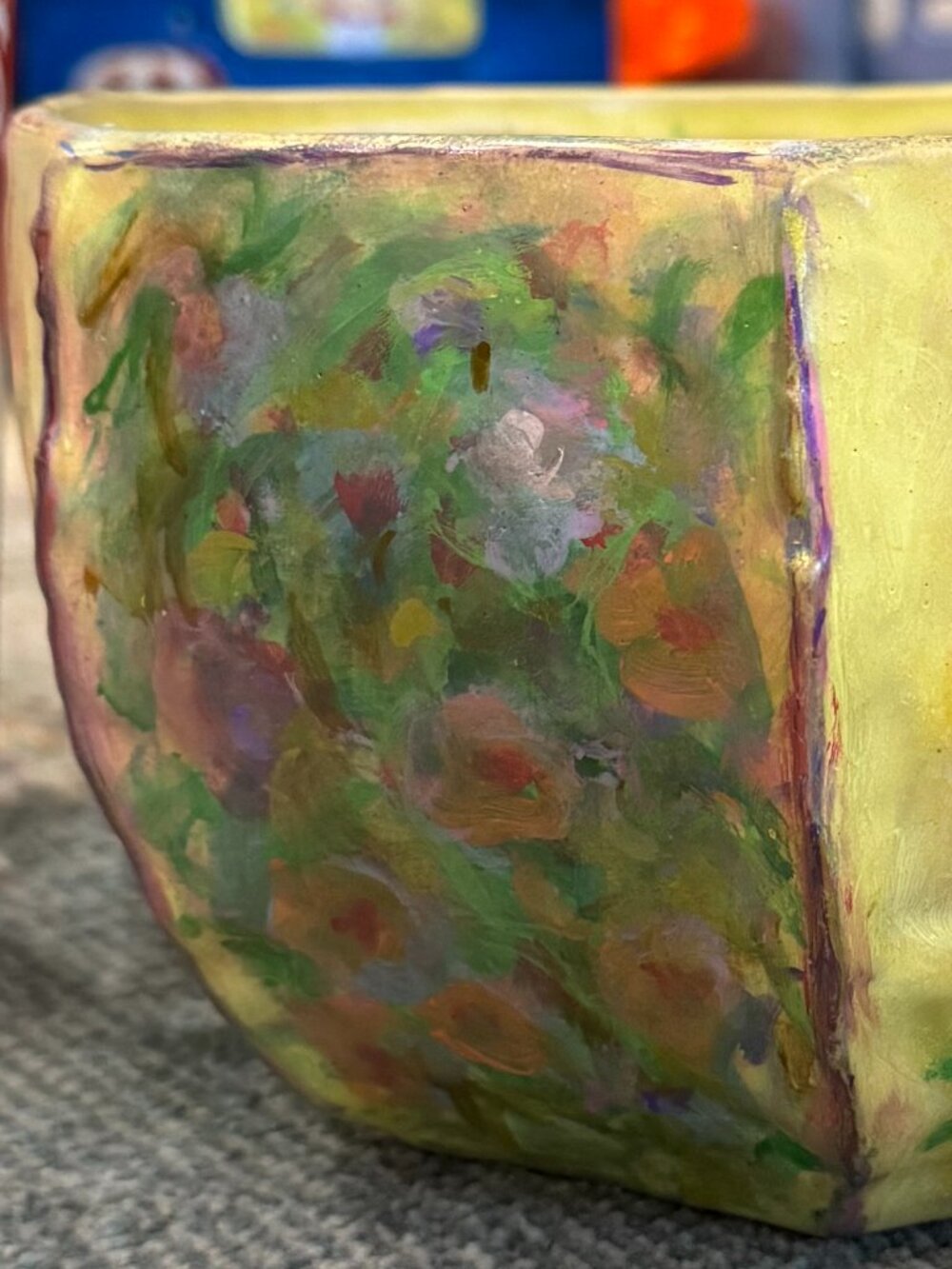 🌺OOAK Hand Painted Floral Meadow Stoneware Planter Bowl🌸🌺 - Picture 3 of 16
